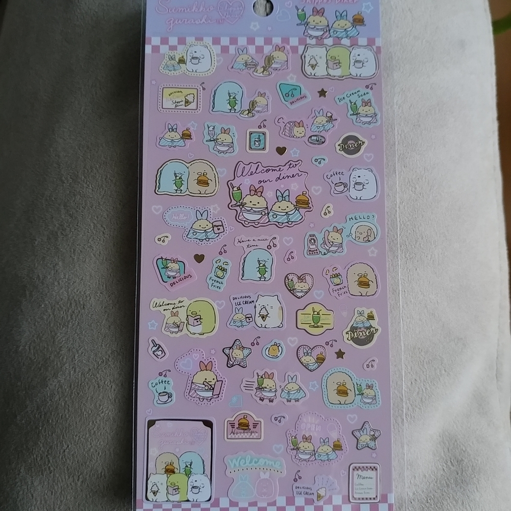 San-X Sumikko Gurashi Shippo's Diner sticker sheet - Pink